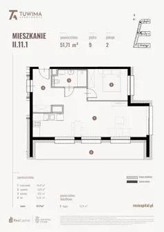 2 pokoje, mieszkanie 51,71 m², piętro 9, oferta nr II.11.1, Apartamenty Tuwima, Łódź, Śródmieście, ul. Juliana Tuwima