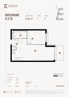 2 pokoje, mieszkanie 41,33 m², piętro 1, oferta nr II.3.19, Apartamenty Tuwima, Łódź, Śródmieście, ul. Juliana Tuwima