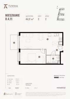 2 pokoje, mieszkanie 46,37 m², piętro 2, oferta nr II.4.11, Apartamenty Tuwima, Łódź, Śródmieście, ul. Juliana Tuwima