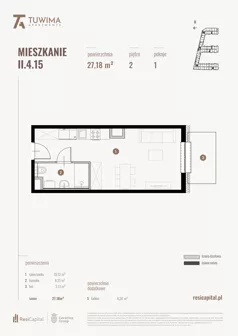 1 pokój, mieszkanie 27,18 m², piętro 2, oferta nr II.4.15, Apartamenty Tuwima, Łódź, Śródmieście, ul. Juliana Tuwima