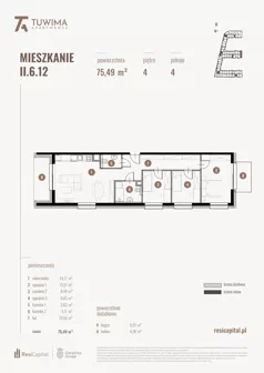 4 pokoje, mieszkanie 75,49 m², piętro 4, oferta nr II.6.12, Apartamenty Tuwima, Łódź, Śródmieście, ul. Juliana Tuwima