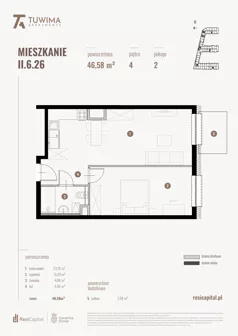2 pokoje, mieszkanie 46,58 m², piętro 4, oferta nr II.6.26, Apartamenty Tuwima, Łódź, Śródmieście, ul. Juliana Tuwima