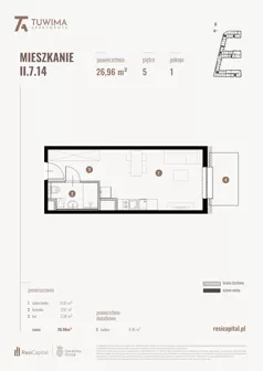 1 pokój, mieszkanie 26,96 m², piętro 5, oferta nr II.7.14, Apartamenty Tuwima, Łódź, Śródmieście, ul. Juliana Tuwima