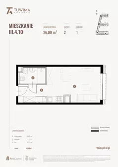 1 pokój, mieszkanie 26,00 m², piętro 2, oferta nr III.4.10, Apartamenty Tuwima, Łódź, Śródmieście, ul. Juliana Tuwima