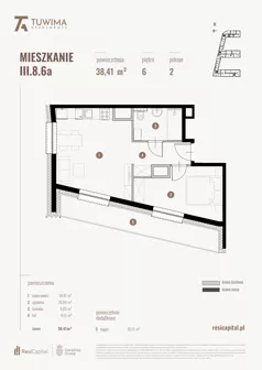 2 pokoje, mieszkanie 39,05 m², piętro 6, oferta nr III.8.6a, Apartamenty Tuwima, Łódź, Śródmieście, ul. Juliana Tuwima
