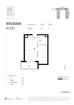 1 pokój, mieszkanie 31,22 m², piętro 2, oferta nr A1.2.01, Belg Apartamenty II, Katowice, Śródmieście, ul. Przemysłowa 3