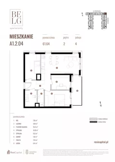 4 pokoje, mieszkanie 61,64 m², piętro 2, oferta nr A1.2.04, Belg Apartamenty II, Katowice, Śródmieście, ul. Przemysłowa 3