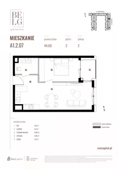 2 pokoje, mieszkanie 44,60 m², piętro 2, oferta nr A1.2.07, Belg Apartamenty II, Katowice, Śródmieście, ul. Przemysłowa 3