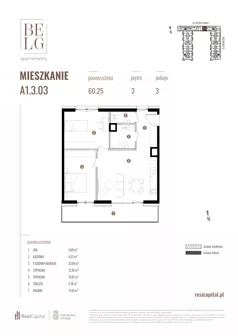 3 pokoje, mieszkanie 60,25 m², piętro 3, oferta nr A1.3.03, Belg Apartamenty II, Katowice, Śródmieście, ul. Przemysłowa 3
