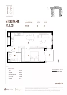 2 pokoje, mieszkanie 43,78 m², piętro 3, oferta nr A1.3.05, Belg Apartamenty II, Katowice, Śródmieście, ul. Przemysłowa 3