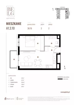 2 pokoje, mieszkanie 38,76 m², piętro 3, oferta nr A1.3.10, Belg Apartamenty II, Katowice, Śródmieście, ul. Przemysłowa 3