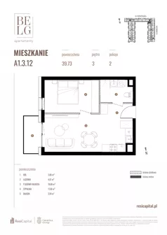 2 pokoje, mieszkanie 39,73 m², piętro 3, oferta nr A1.3.12, Belg Apartamenty II, Katowice, Śródmieście, ul. Przemysłowa 3
