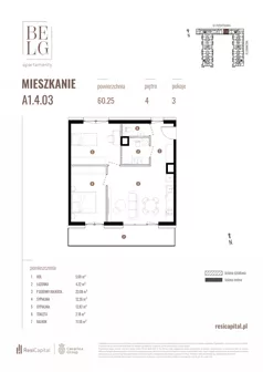 3 pokoje, mieszkanie 60,25 m², piętro 4, oferta nr A1.4.03, Belg Apartamenty II, Katowice, Śródmieście, ul. Przemysłowa 3