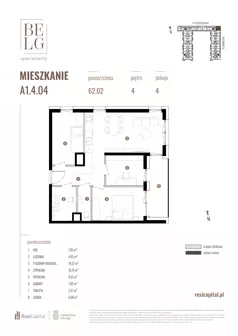 4 pokoje, mieszkanie 62,02 m², piętro 4, oferta nr A1.4.04, Belg Apartamenty II, Katowice, Śródmieście, ul. Przemysłowa 3