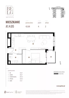 2 pokoje, mieszkanie 43,98 m², piętro 4, oferta nr A1.4.05, Belg Apartamenty II, Katowice, Śródmieście, ul. Przemysłowa 3