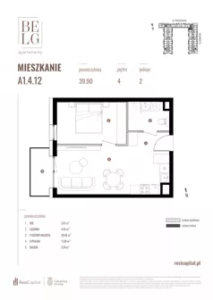 2 pokoje, mieszkanie 39,90 m², piętro 4, oferta nr A1.4.12, Belg Apartamenty II, Katowice, Śródmieście, ul. Przemysłowa 3
