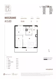 3 pokoje, mieszkanie 59,80 m², piętro 5, oferta nr A1.5.03, Belg Apartamenty II, Katowice, Śródmieście, ul. Przemysłowa 3