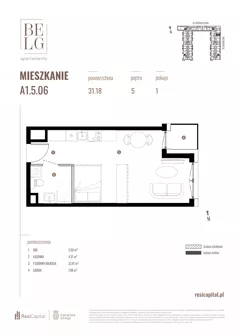 1 pokój, mieszkanie 31,18 m², piętro 5, oferta nr A1.5.06, Belg Apartamenty II, Katowice, Śródmieście, ul. Przemysłowa 3