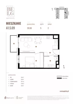 2 pokoje, mieszkanie 39,90 m², piętro 5, oferta nr A1.5.09, Belg Apartamenty II, Katowice, Śródmieście, ul. Przemysłowa 3