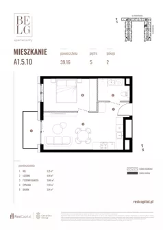 2 pokoje, mieszkanie 39,16 m², piętro 5, oferta nr A1.5.10, Belg Apartamenty II, Katowice, Śródmieście, ul. Przemysłowa 3