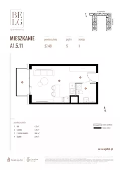 1 pokój, mieszkanie 27,48 m², piętro 5, oferta nr A1.5.11, Belg Apartamenty II, Katowice, Śródmieście, ul. Przemysłowa 3