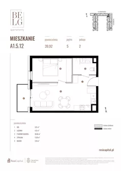 2 pokoje, mieszkanie 39,92 m², piętro 5, oferta nr A1.5.12, Belg Apartamenty II, Katowice, Śródmieście, ul. Przemysłowa 3