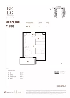 1 pokój, mieszkanie 31,35 m², piętro 6, oferta nr A1.6.01, Belg Apartamenty II, Katowice, Śródmieście, ul. Przemysłowa 3