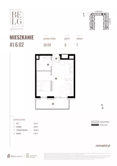 1 pokój, mieszkanie 30,69 m², piętro 6, oferta nr A1.6.02, Belg Apartamenty II, Katowice, Śródmieście, ul. Przemysłowa 3