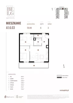 3 pokoje, mieszkanie 59,80 m², piętro 6, oferta nr A1.6.03, Belg Apartamenty II, Katowice, Śródmieście, ul. Przemysłowa 3