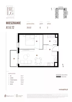 2 pokoje, mieszkanie 39,92 m², piętro 6, oferta nr A1.6.12, Belg Apartamenty II, Katowice, Śródmieście, ul. Przemysłowa 3