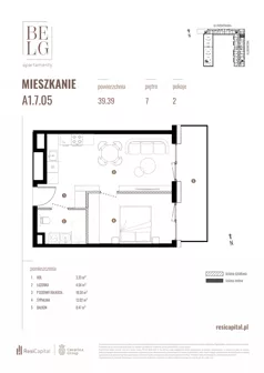 2 pokoje, mieszkanie 39,39 m², piętro 7, oferta nr A1.7.05, Belg Apartamenty II, Katowice, Śródmieście, ul. Przemysłowa 3
