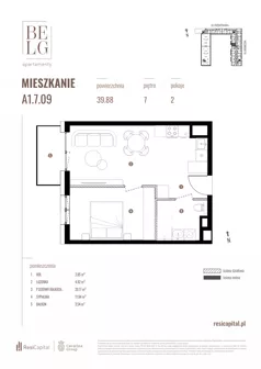 2 pokoje, mieszkanie 39,88 m², piętro 7, oferta nr A1.7.09, Belg Apartamenty II, Katowice, Śródmieście, ul. Przemysłowa 3