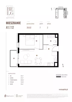 2 pokoje, mieszkanie 39,92 m², piętro 7, oferta nr A1.7.12, Belg Apartamenty II, Katowice, Śródmieście, ul. Przemysłowa 3