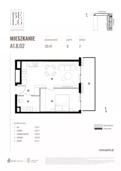 2 pokoje, mieszkanie 39,41 m², piętro 8, oferta nr A1.8.02, Belg Apartamenty II, Katowice, Śródmieście, ul. Przemysłowa 3
