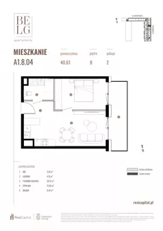 2 pokoje, mieszkanie 40,61 m², piętro 8, oferta nr A1.8.04, Belg Apartamenty II, Katowice, Śródmieście, ul. Przemysłowa 3
