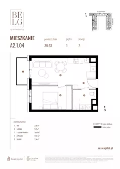 2 pokoje, mieszkanie 39,93 m², piętro 1, oferta nr A2.1.04, Belg Apartamenty II, Katowice, Śródmieście, ul. Przemysłowa 3