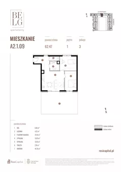 3 pokoje, mieszkanie 59,80 m², piętro 5, oferta nr A1.5.03, Belg Apartamenty II, Katowice, Śródmieście, ul. Przemysłowa 3