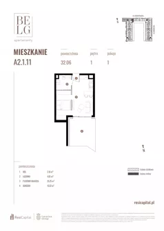 1 pokój, mieszkanie 31,22 m², piętro 2, oferta nr A1.2.01, Belg Apartamenty II, Katowice, Śródmieście, ul. Przemysłowa 3