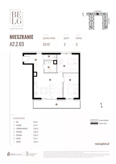 3 pokoje, mieszkanie 62,47 m², piętro 2, oferta nr A2.2.03, Belg Apartamenty II, Katowice, Śródmieście, ul. Przemysłowa 3