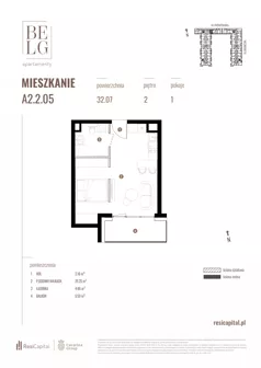 1 pokój, mieszkanie 32,07 m², piętro 2, oferta nr A2.2.05, Belg Apartamenty II, Katowice, Śródmieście, ul. Przemysłowa 3