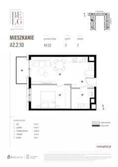 2 pokoje, mieszkanie 40,52 m², piętro 2, oferta nr A2.2.10, Belg Apartamenty II, Katowice, Śródmieście, ul. Przemysłowa 3