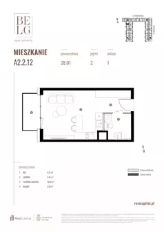 1 pokój, mieszkanie 28,01 m², piętro 2, oferta nr A2.2.12, Belg Apartamenty II, Katowice, Śródmieście, ul. Przemysłowa 3