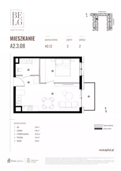 2 pokoje, mieszkanie 40,12 m², piętro 3, oferta nr A2.3.08, Belg Apartamenty II, Katowice, Śródmieście, ul. Przemysłowa 3