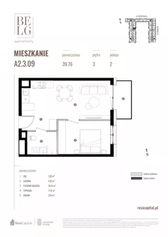 2 pokoje, mieszkanie 39,76 m², piętro 3, oferta nr A2.3.09, Belg Apartamenty II, Katowice, Śródmieście, ul. Przemysłowa 3