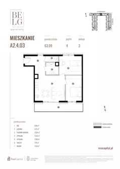 3 pokoje, mieszkanie 63,09 m², piętro 4, oferta nr A2.4.03, Belg Apartamenty II, Katowice, Śródmieście, ul. Przemysłowa 3
