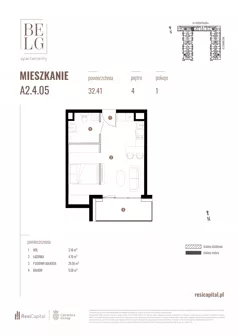 1 pokój, mieszkanie 32,41 m², piętro 4, oferta nr A2.4.05, Belg Apartamenty II, Katowice, Śródmieście, ul. Przemysłowa 3