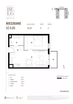 2 pokoje, mieszkanie 39,94 m², piętro 4, oferta nr A2.4.06, Belg Apartamenty II, Katowice, Śródmieście, ul. Przemysłowa 3