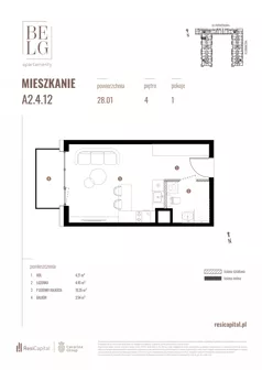 1 pokój, mieszkanie 28,01 m², piętro 4, oferta nr A2.4.12, Belg Apartamenty II, Katowice, Śródmieście, ul. Przemysłowa 3
