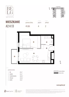 2 pokoje, mieszkanie 41,06 m², piętro 4, oferta nr A2.4.13, Belg Apartamenty II, Katowice, Śródmieście, ul. Przemysłowa 3