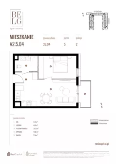 2 pokoje, mieszkanie 39,94 m², piętro 5, oferta nr A2.5.04, Belg Apartamenty II, Katowice, Śródmieście, ul. Przemysłowa 3